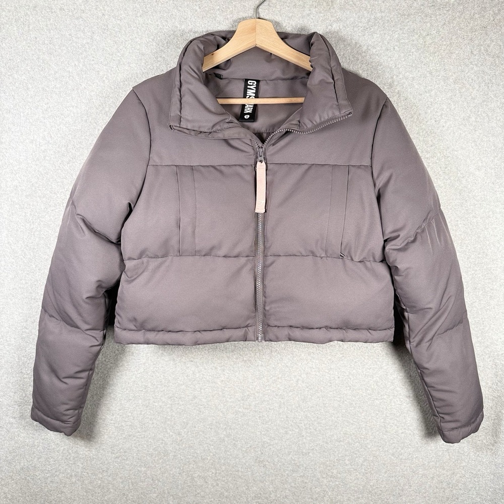 NWT Gymshark Women's Insulated Cropped Puffer Jacket Gray Pink Size S